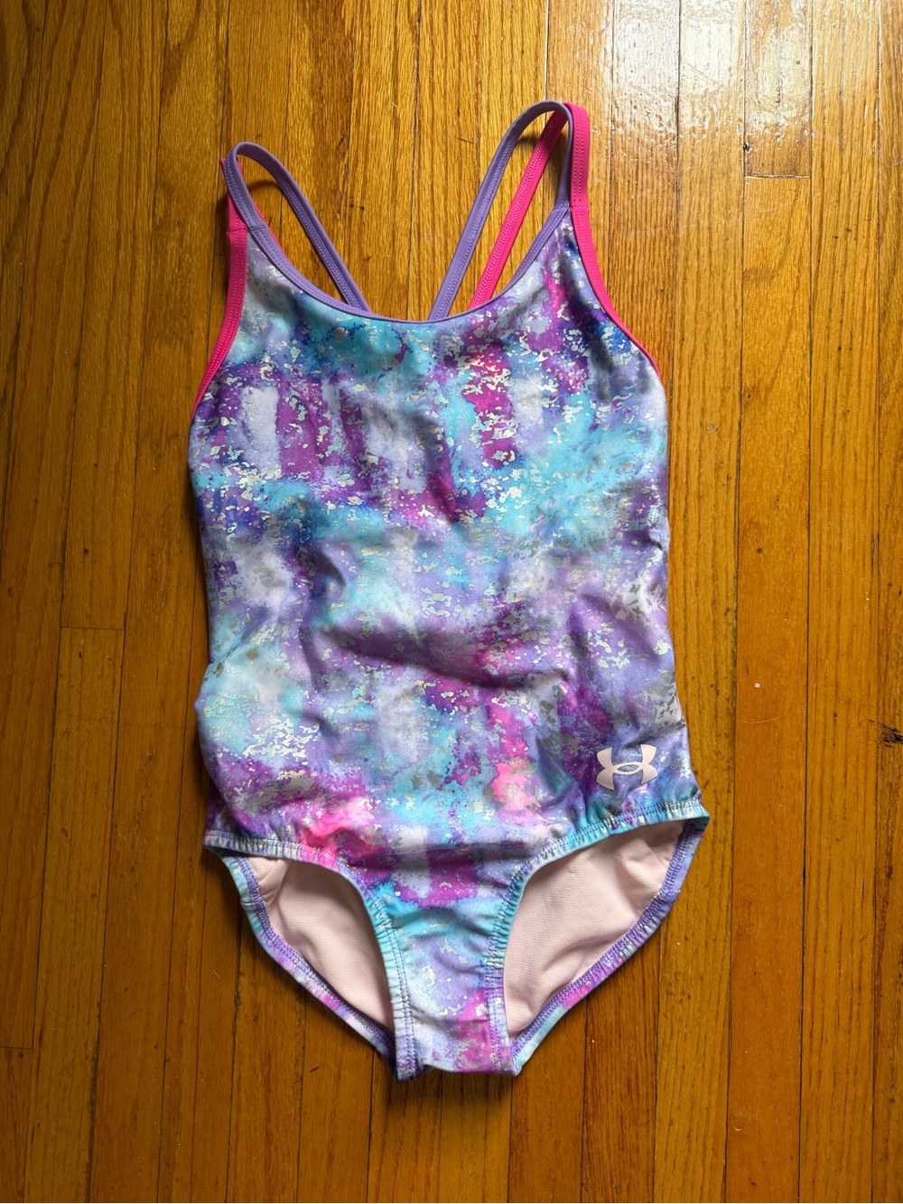 Under Armour Girls One-Piece Swimsuit - Purple, Blue, Pink Watercolor (size 8)